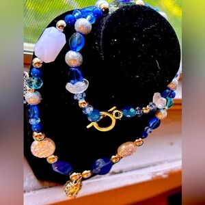 Handmade Luxury Beaded Necklace w Sterling Silver Charms and Pendant